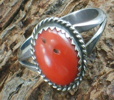 Native American Coral Ring - sz 7.25